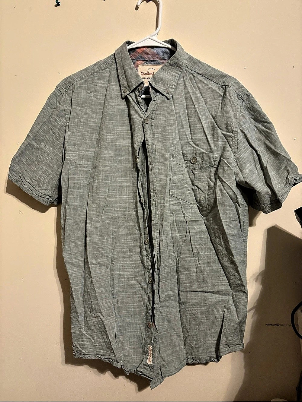 Weatherproof Vintage Short Sleeve Checkered Shirt in Sage Green